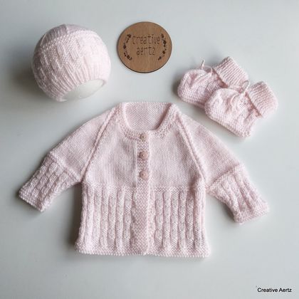 Hand Knitted Light Pink Set (0-3 Months) (Acrylic)